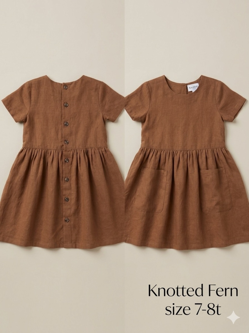 Knotted fern Girls' Brown Short-Sleeve Button Back Dress